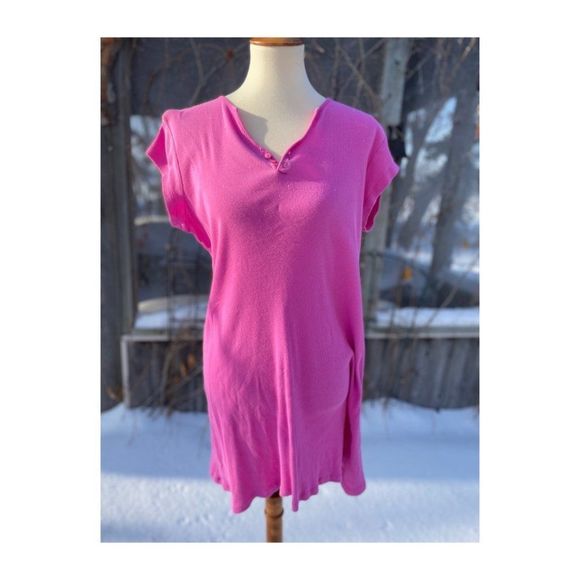 Tommy Hilfiger Sleepwear Sleep Shirt Hot Pink Ribbed Cotton 1/4 Button Up Short - Picture 9 of 9